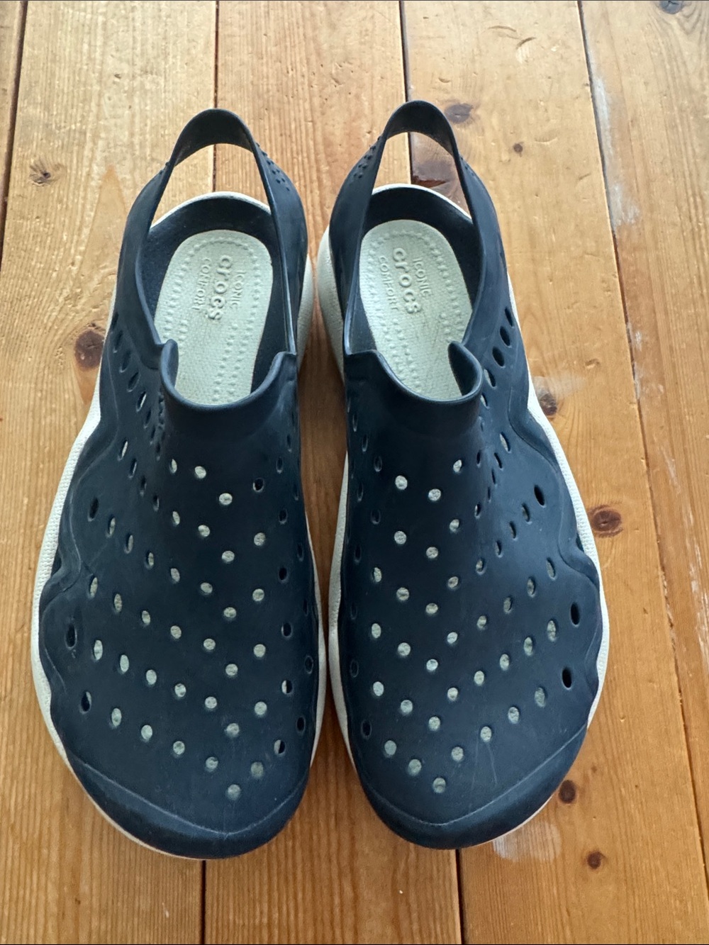 CROCS Men’s Black Perforated Slip-On Sandals with White Sole
